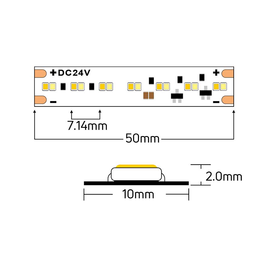 Професионална LED лента 12W/m, Dim-to-warm, 1800K-3000K, 24V DC, 280LEDs/m, SMD2216, 5m/PN22280DA