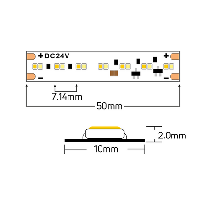 Професионална LED лента 12W/m, Dim-to-warm, 1800K-3000K, 24V DC, 280LEDs/m, SMD2216, 5m/PN22280DA