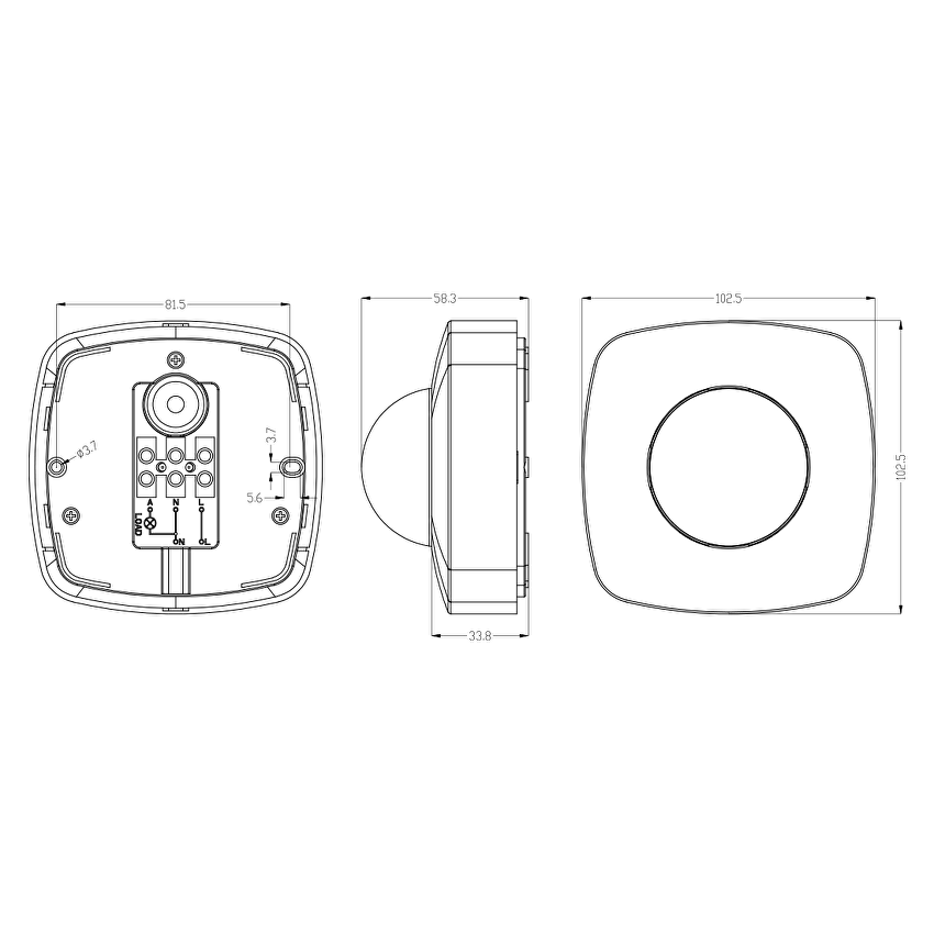 PIR сензор за движение и присъствие за открит монтаж с черна леща, 360°, 10m, IP20, черен / PSD2BE