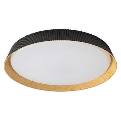 LED димираща ССТ плафониера с дистанционно управление, черен/дърво, max.72W, 3000K-6000К, 220-240V AC, кръг, IP20 /  SPL1L72RC