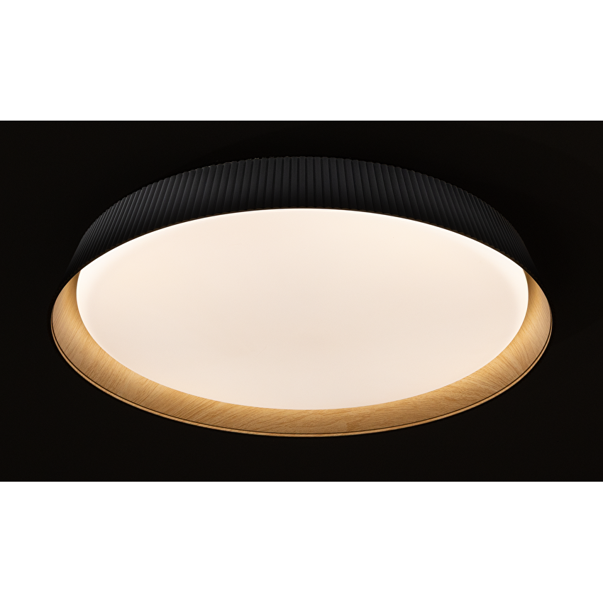 LED димираща ССТ плафониера с дистанционно управление, черен/дърво, max.72W, 3000K-6000К, 220-240V AC, кръг, IP20 /  SPL1L72RC