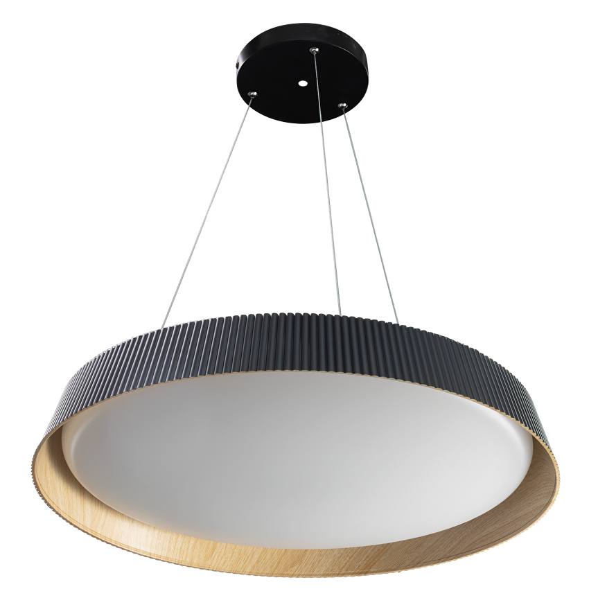 LED димираща ССТ плафониера с дистанционно управление, черен/дърво, max.72W, 3000K-6000К, 220-240V AC, кръг, IP20 /  SPL1L72RC