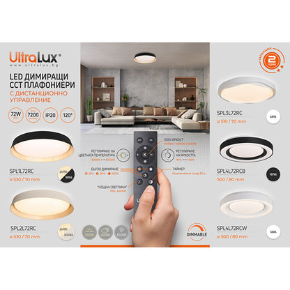 LED димираща ССТ плафониера с дистанционно управление бял, max.72W, 3000K-6000К, 220-240V AC, кръг, IP20 / SPL3L72RC