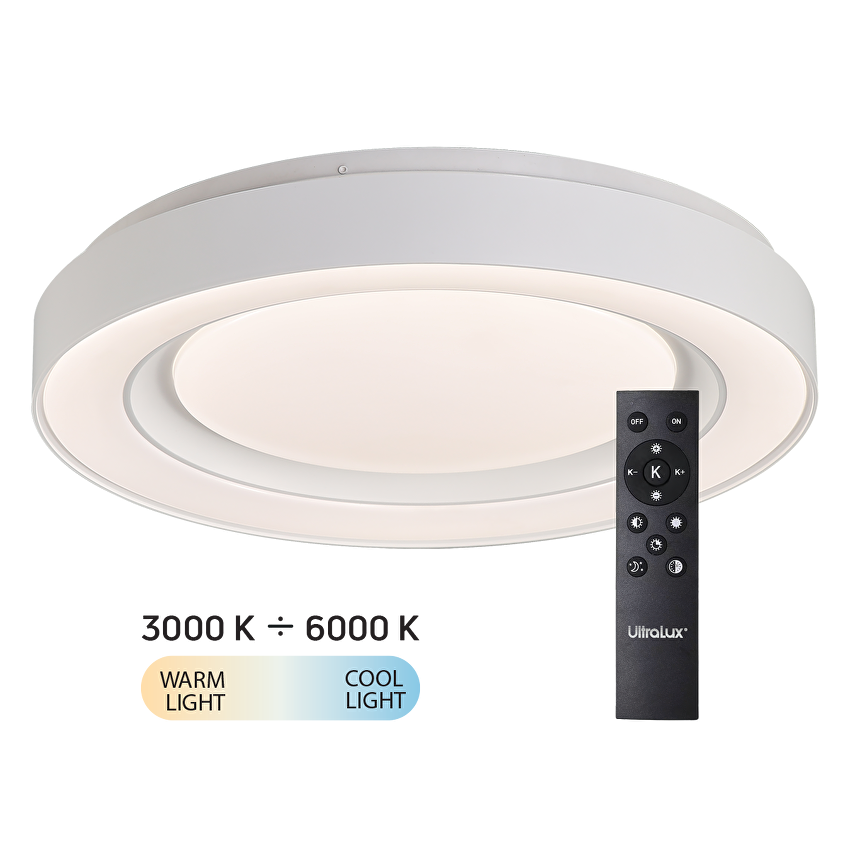 LED димираща ССТ плафониера с дистанционно управление бял, max.72W, 3000K-6000К, 220-240V AC, кръг, IP20 / SPL4L72RCW