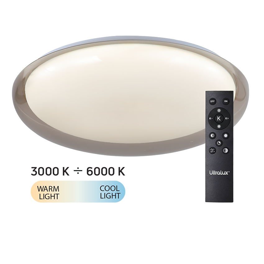 LED димираща ССТ плафониера с дистанционно управление, опушен кварц, max.72W, 3000K-6000К, 220-240V AC, кръг, IP20 / SPL5LG72RC