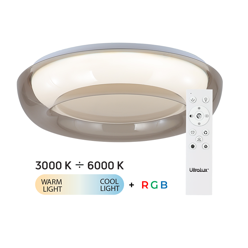 LED димираща ССТ+RGB плафониера с дистанционно управление, опушен кварц, 28W+5W, 3000K-6000К, 220-240V AC, кръг, IP20 / SPL5LVDRC