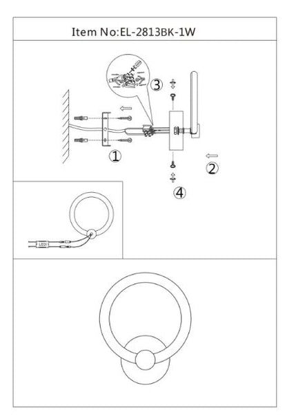 Аплик Levi, черен, led 14w, 3000-6000k, 2813BK/1W