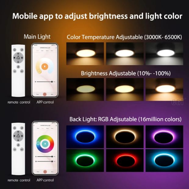 Плафон Smarty, бял, 2700k-4000k-6400k + RGB, led 24w, 2699/24w