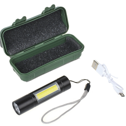 Мощно фенерче с 2 led лампи, 3 режима на светене, акумулаторна батерия, USB зареждане, 2952