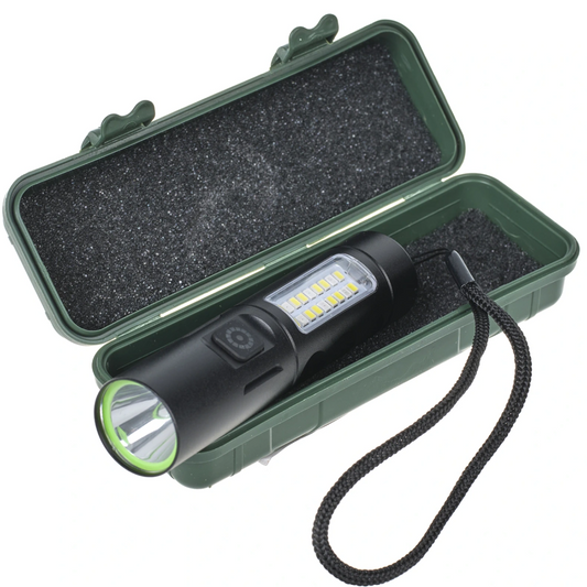 Мощно фенерче с 2 led лампи, 6 режима на светене, акумулаторна батерия, USB зареждане, 2951