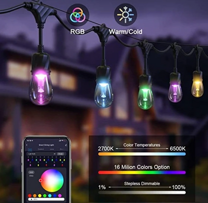 Светещ гирлянд Smarty, черен, 2700k-4000k-6400k + RGB, led 5w, 2653