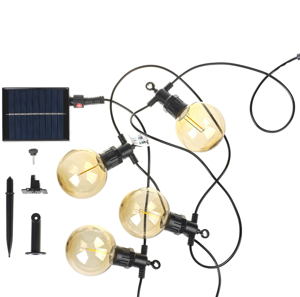 Светещ гирлянд Solar със соларен панел и 10бр. Led лампи, 5 метра, влагозащитен IP44,10x0.2w, 2937b