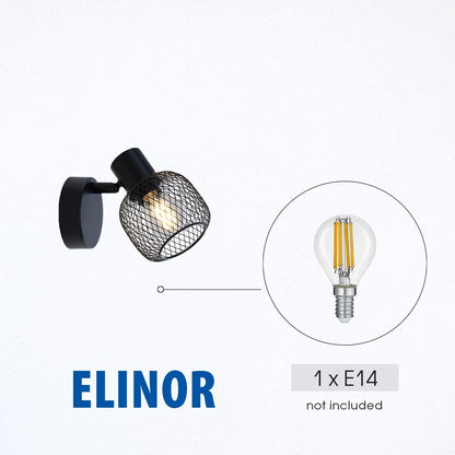 Спот ELINOR ∙ SP958-1R ∙ 1xE14 ∙ метал+PVC ∙ мрежа ∙ черен / 005278