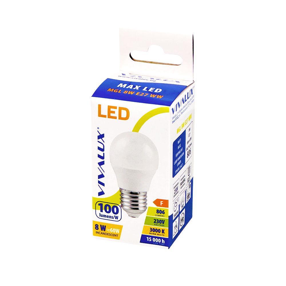 LED ЛАМПА MAX LED ∙ 8W ∙ 806LM ∙ E27 ∙ 3000K / 004462