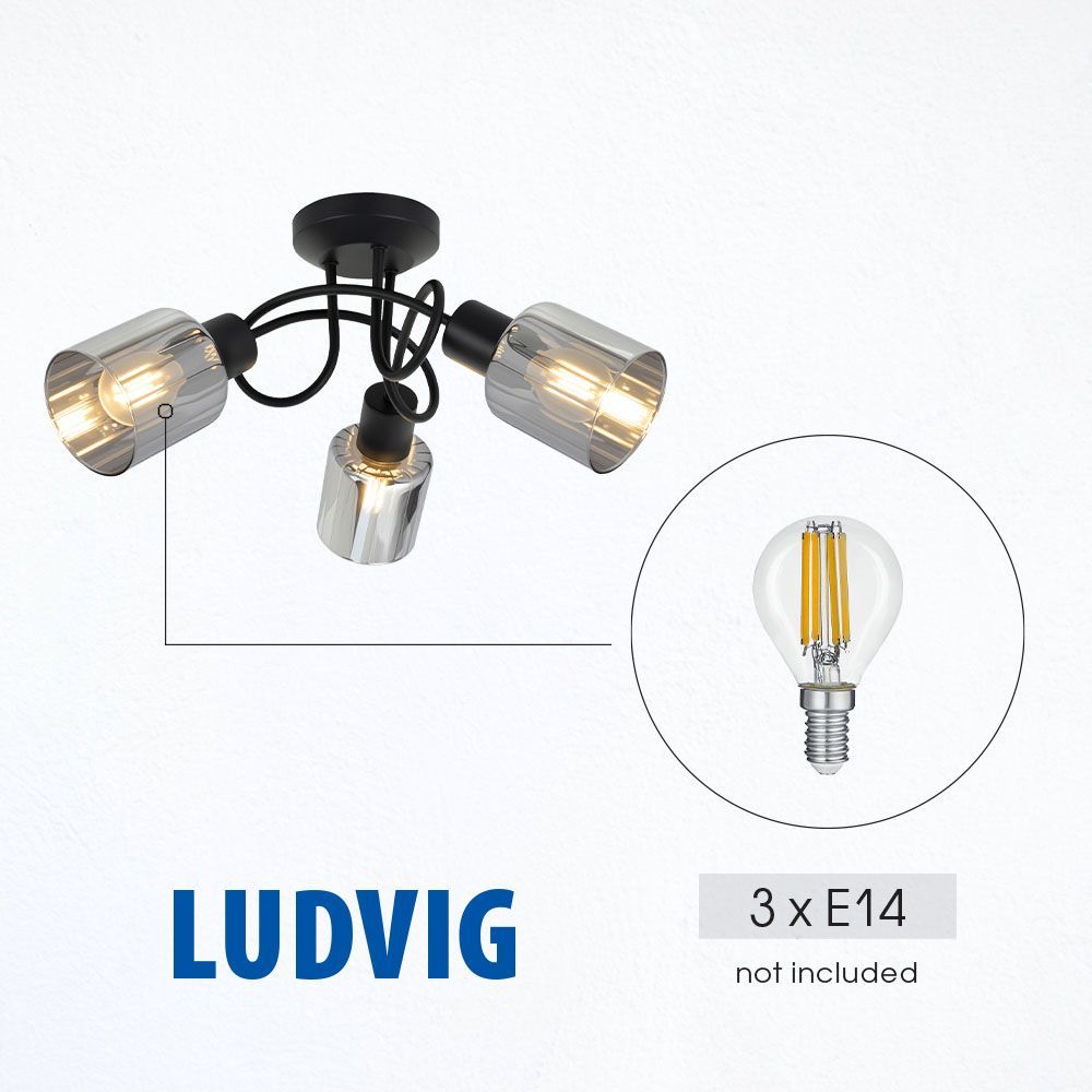 Плафон LUDVIG ∙ CL978-3C ∙ 3хЕ14 ∙ метал+стъкло ∙ черен / 005298