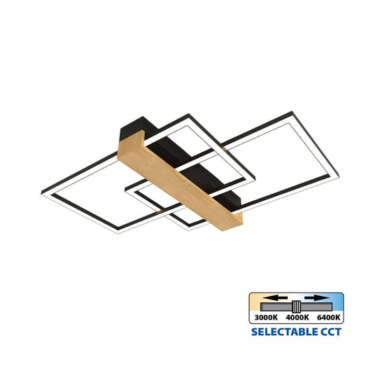 LED ПЛАФОН LUCAS LED ∙ 36W ∙ ЧЕРНО+ДЪРВО ∙ CCT ∙ 3000-4000-6400K / 005163