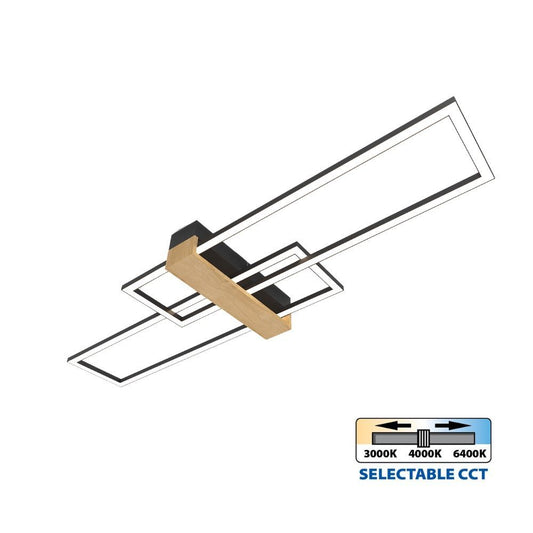 LED ПЛАФОН LUCAS LED ∙ 30W ∙ ЧЕРНО+ДЪРВО ∙ CCT ∙ 3000-4000-6400K / 005164
