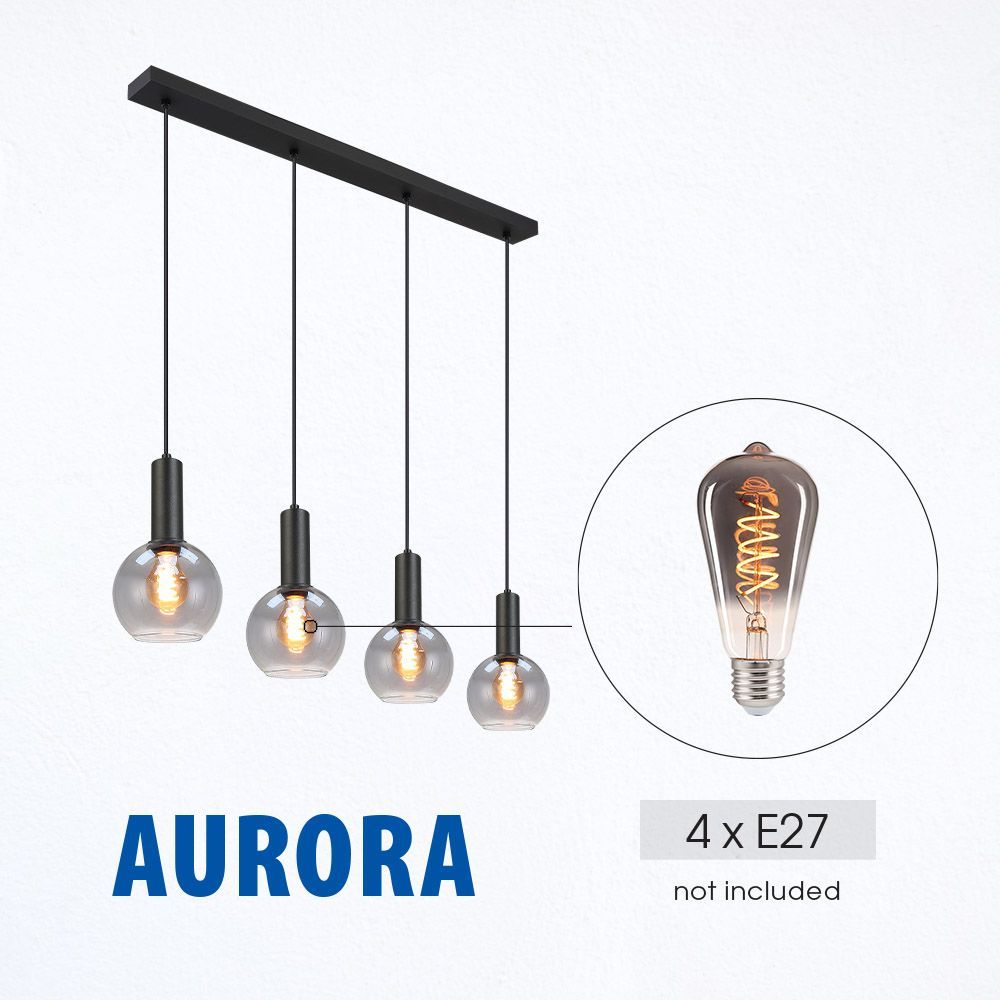 Полилей AURORA ∙ SSP982-4H ∙ 4хE27 ∙ метал+стъкло ∙ черен / 005302