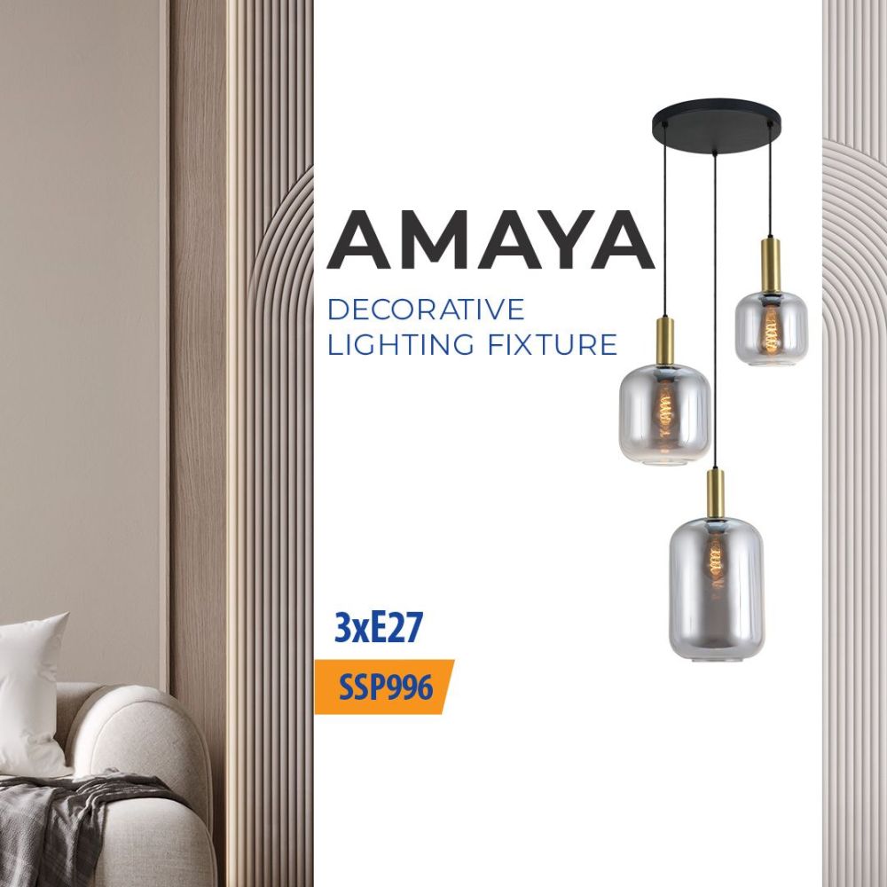 Полилей AMAYA ∙ SSP996-3H ∙ 3хE27 ∙ метал+опушено стъкло ∙ черно/златно / 005316