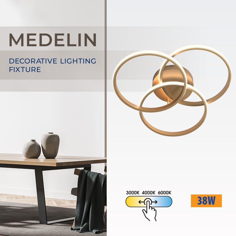 LED плафон MEDELIN-C LED ∙ 38W ∙ злато ∙ CCT ∙ 3000-4000-6000K / 005333