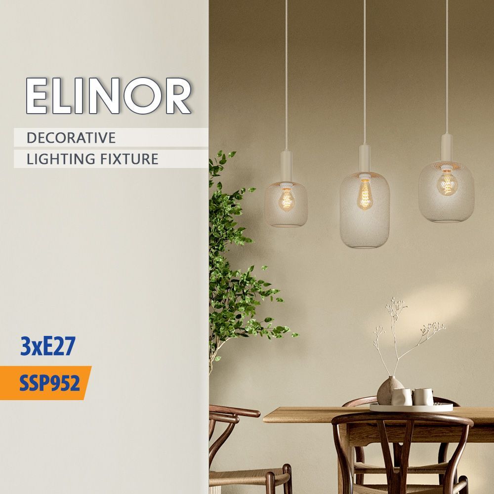 Полилей ELINOR ∙ SSP952-L3H ∙ 3хЕ27 ∙ метал+PVC ∙ мрежа ∙ бежов / 005272