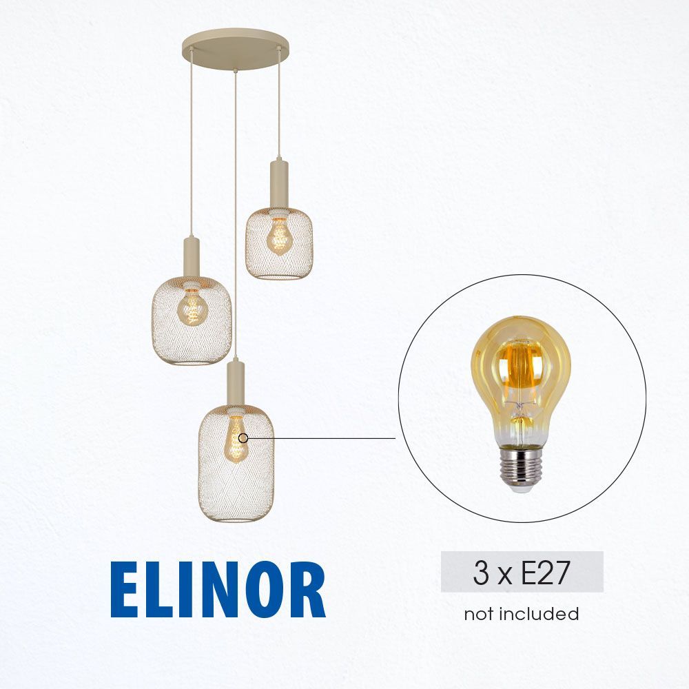 Полилей ELINOR ∙ SSP951-R3H ∙ 3хЕ27 ∙ метал+PVC ∙ мрежа ∙ бежов /  005271