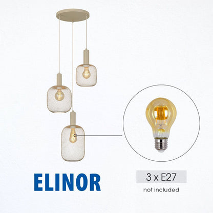 Полилей ELINOR ∙ SSP951-R3H ∙ 3хЕ27 ∙ метал+PVC ∙ мрежа ∙ бежов /  005271
