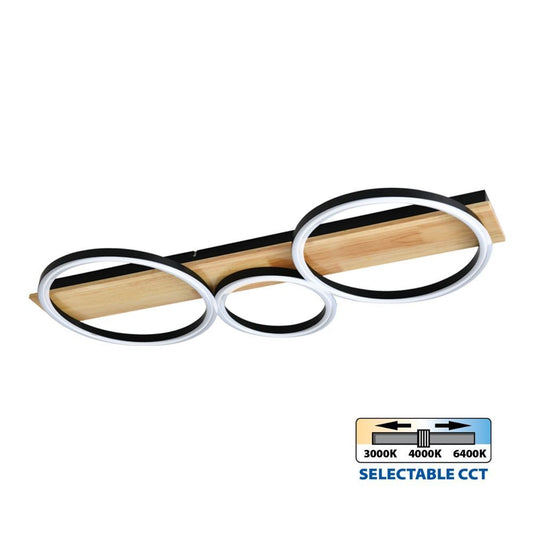 LED ПЛАФОН MATTEO LED ∙ 32W ∙ ЧЕРНО+ДЪРВО ∙ CCT ∙ 3000-4000-6400K / 005158
