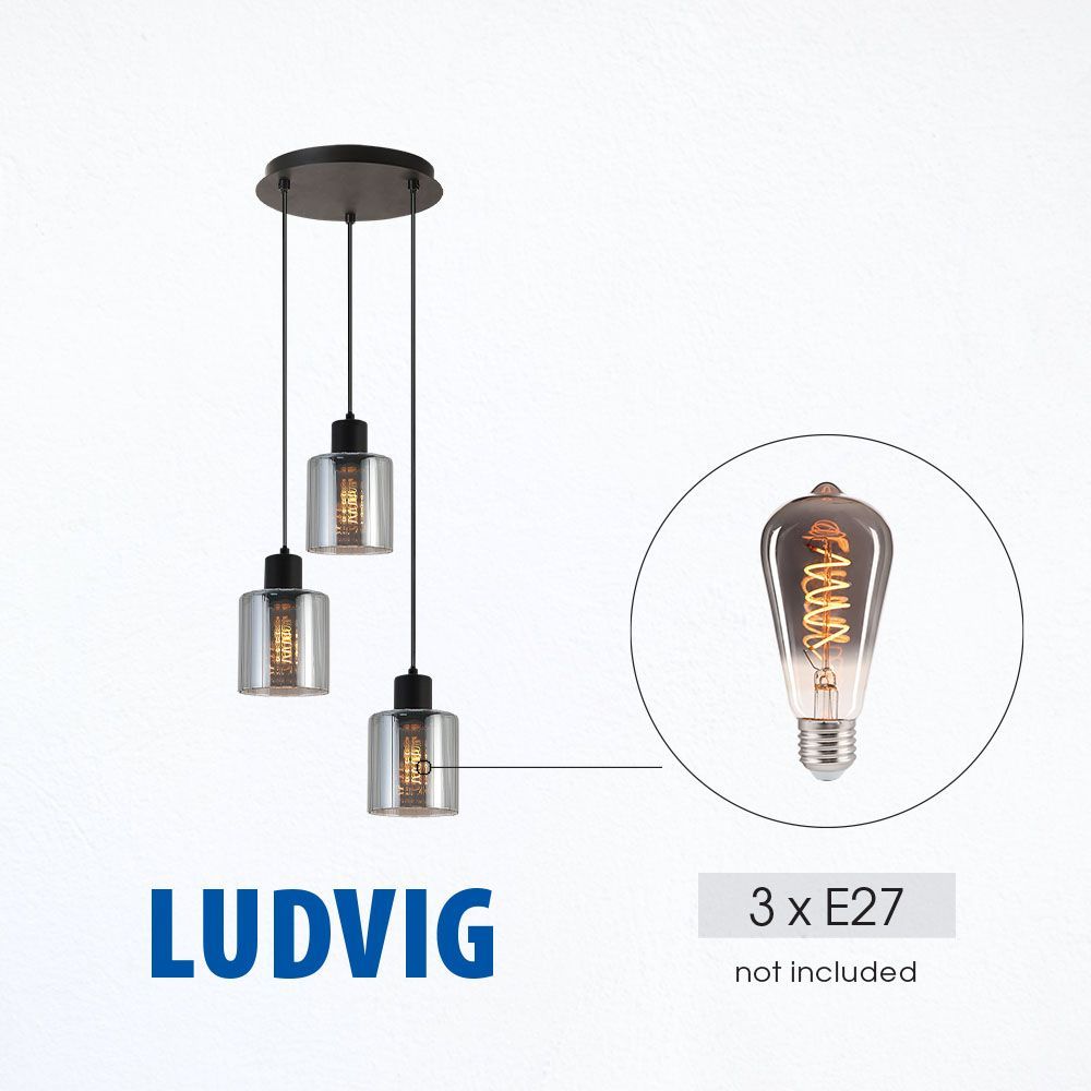 Полилей LUDVIG ∙ SSP974-R3H ∙ 3хE27 ∙ метал+стъкло ∙ черен / 005294
