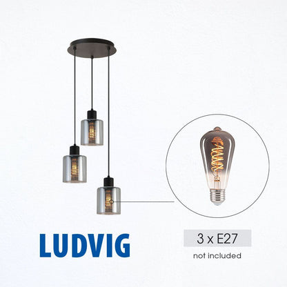 Полилей LUDVIG ∙ SSP974-R3H ∙ 3хE27 ∙ метал+стъкло ∙ черен / 005294