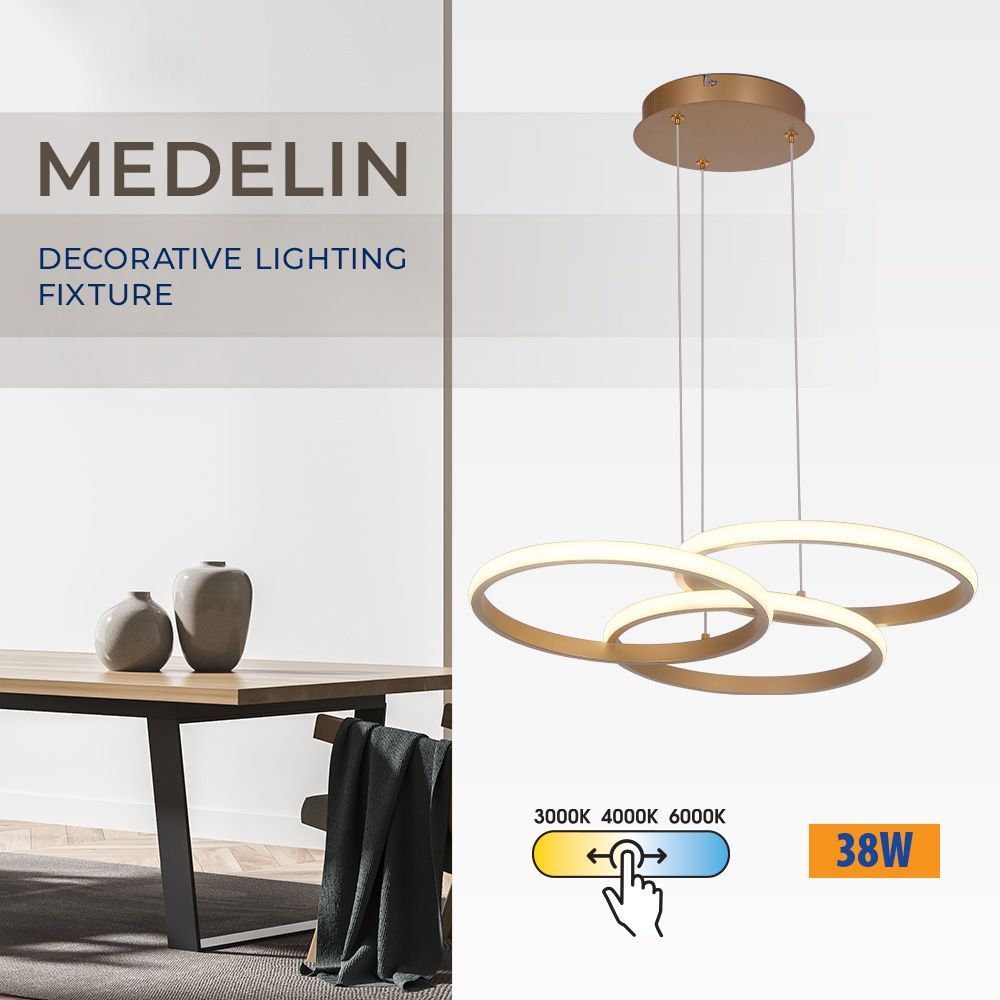 LED полилей MEDELIN-P LED ∙ 38W ∙ злато ∙ CCT ∙ 3000-4000-6000K / 005331