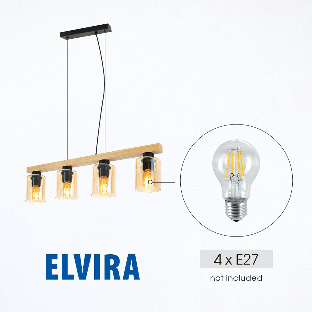 Полилей ELVIRA ∙ SSP990-4H ∙ 4хE27 ∙ метал+стъкло ∙ черен/кехлибар / 005310
