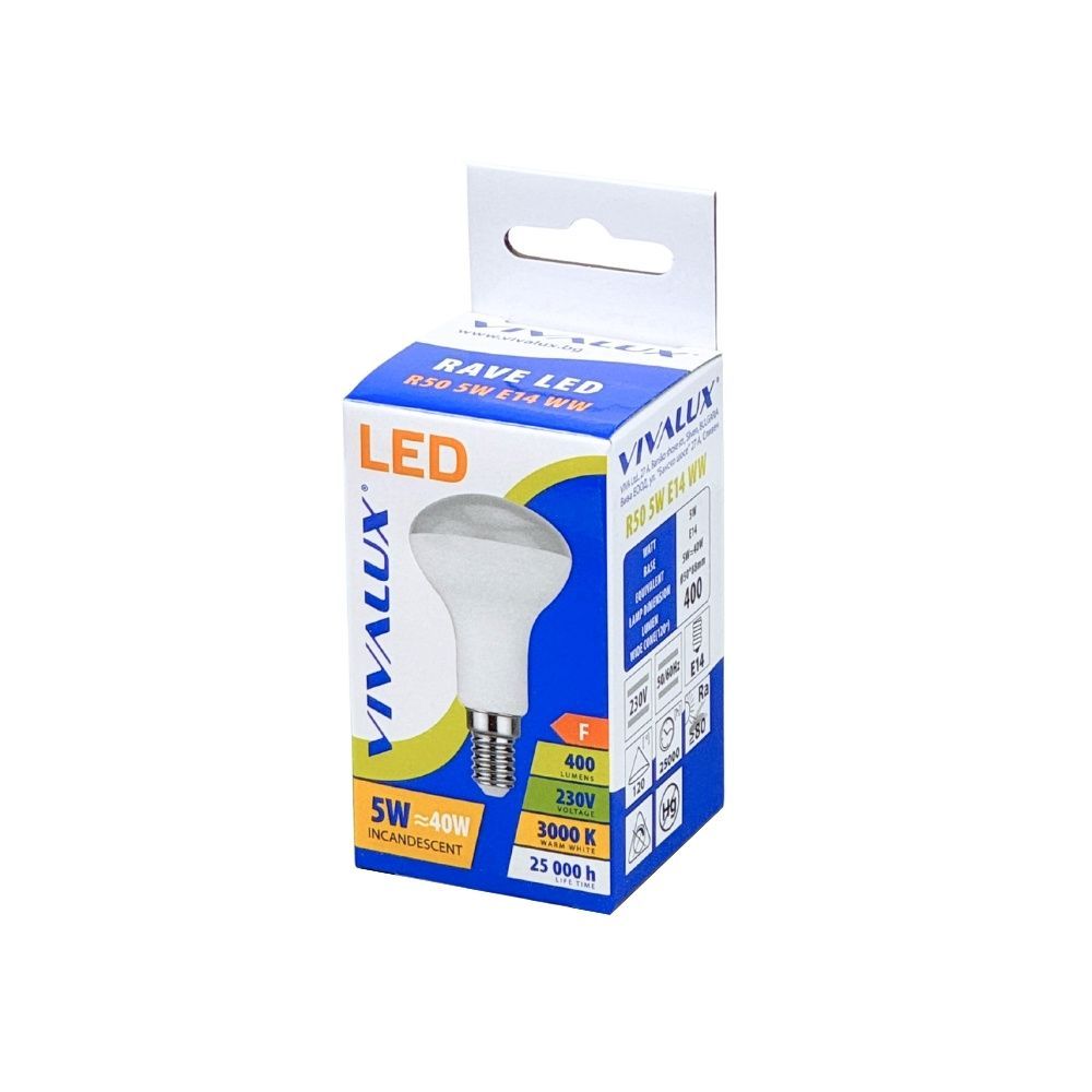 РЕФЛЕКТОРНА LED ЛАМПА RAVE LED ∙ R50 ∙ 5W ∙ 400LM ∙ E14 ∙ 3000K / 003827