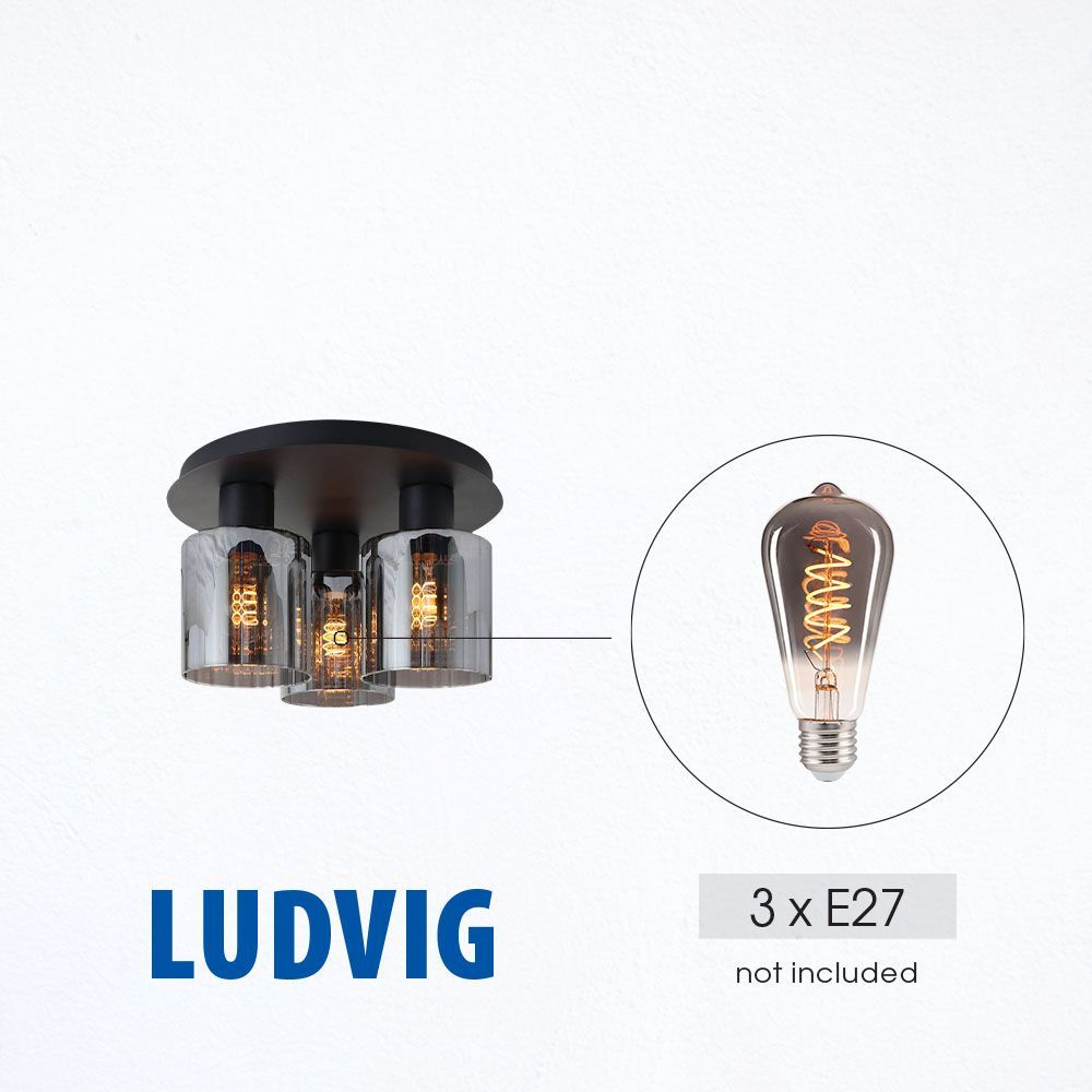 Плафон LUDVIG ∙ CL973-3R ∙ 3хЕ27 ∙ метал+стъкло ∙ черен / 005293