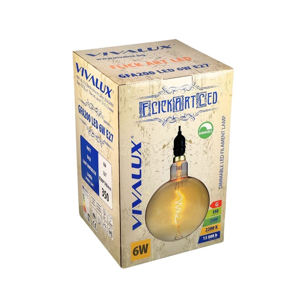 LED филамент лампа FLICK ART LED ∙ GFA200 ∙ 6W ∙ 350lm ∙ E27 ∙ 2200K / 004182