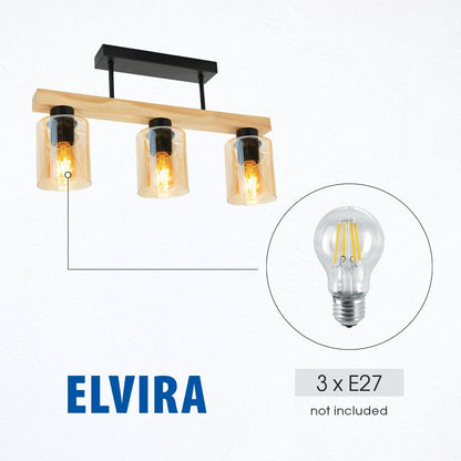 Плафон ELVIRA ∙ CL991-3L ∙ 3хE27 ∙ метал+стъкло ∙ черен/кехлибар / 005311