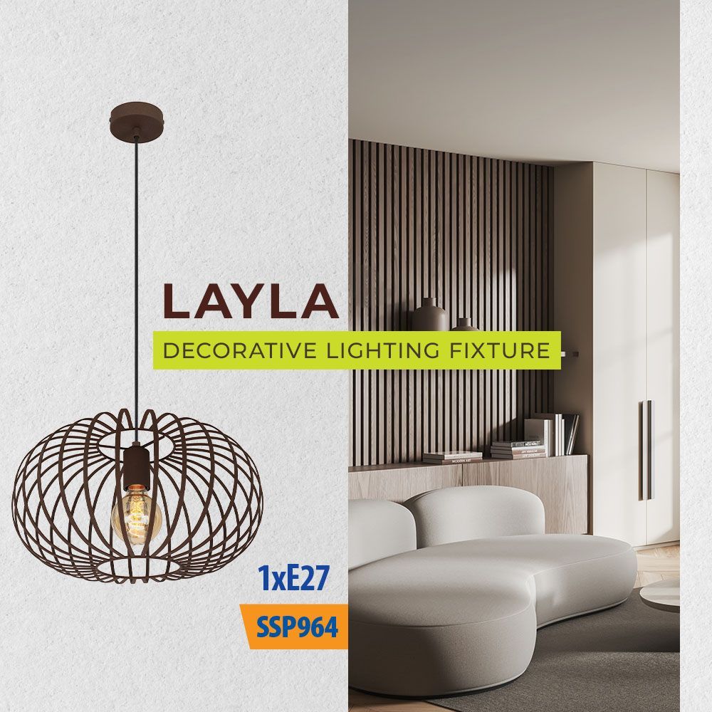 Полилей LAYLA ∙ SSP964-1H ∙ 1xE27 ∙ метал+PVC ∙ кафявo / 005284