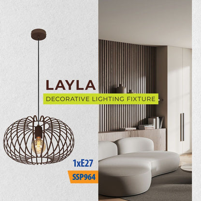 Полилей LAYLA ∙ SSP964-1H ∙ 1xE27 ∙ метал+PVC ∙ кафявo / 005284