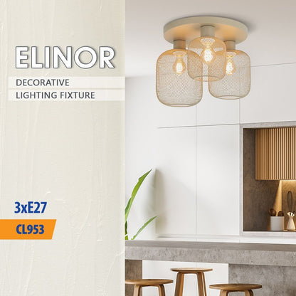 Плафон ELINOR ∙ CL953-3R ∙ 3xE27 ∙ метал+PVC ∙ мрежа ∙ бежов / 005373