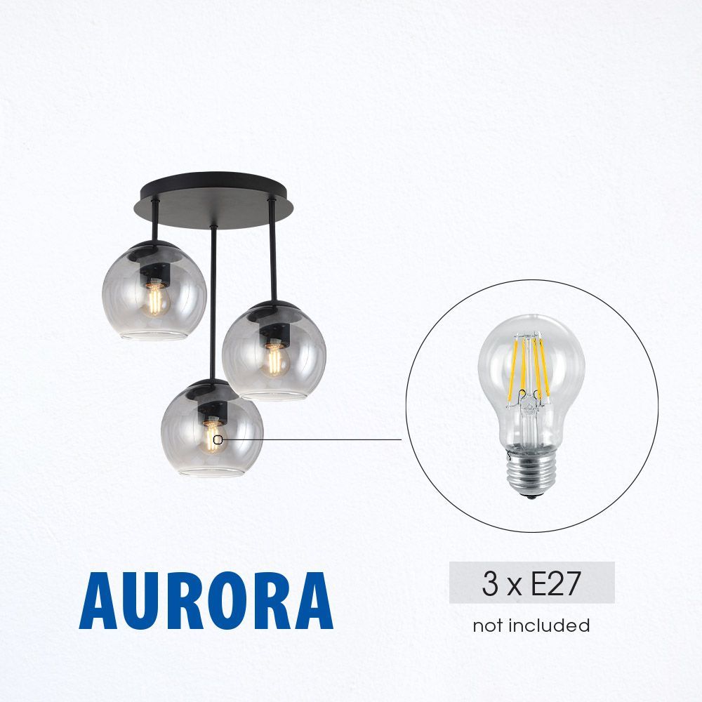 Фиксиран полилей AURORA ∙ SSP983-3R ∙ 3хE27 ∙ метал+стъкло ∙ черен / 005303