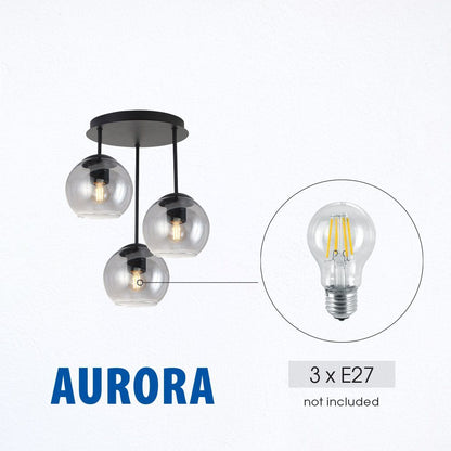 Фиксиран полилей AURORA ∙ SSP983-3R ∙ 3хE27 ∙ метал+стъкло ∙ черен / 005303