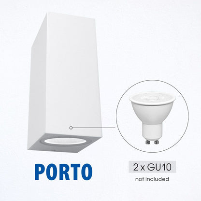 ФАСАДНО ОСВЕТИТЕЛНО ТЯЛО PORTO/SQ ∙ 2 X GU10 ∙ БЯЛ ∙ IP44 / 004667