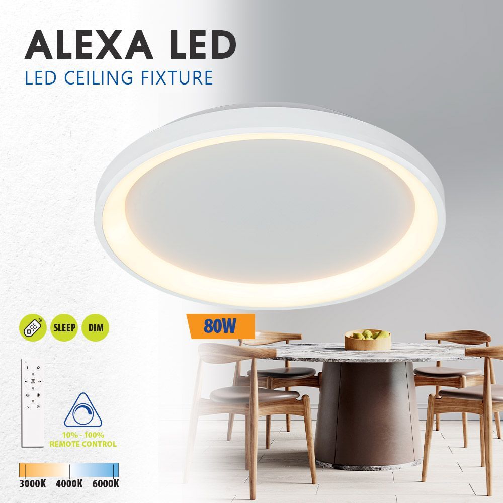 Мултифункционална LED плафониера с дистанционно ALEXA-C LED ∙ 80W ∙ бял ∙ CCT ∙ 3000-6000K / 005253