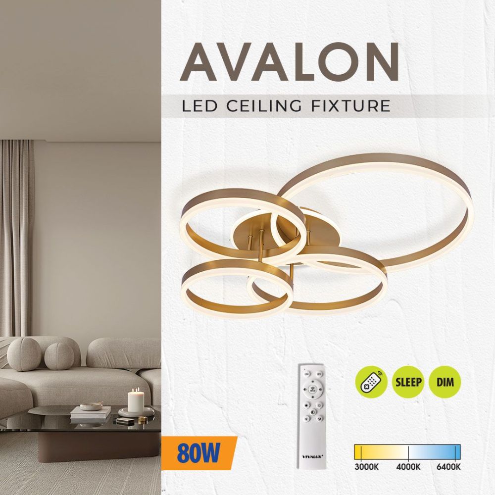 LED плафон AVALON LED ∙ 80W ∙ злато ∙ CCT ∙ 3000-4000-6400K / 005326