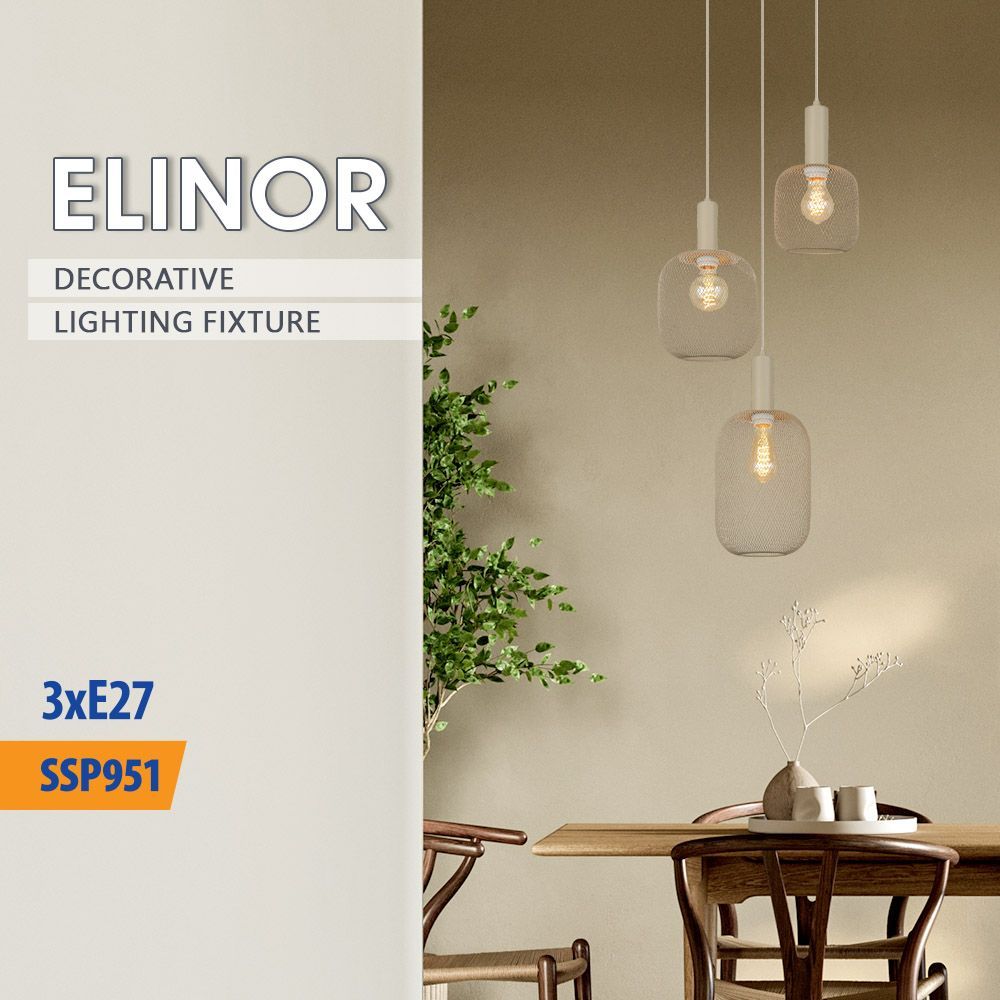 Полилей ELINOR ∙ SSP951-R3H ∙ 3хЕ27 ∙ метал+PVC ∙ мрежа ∙ бежов /  005271