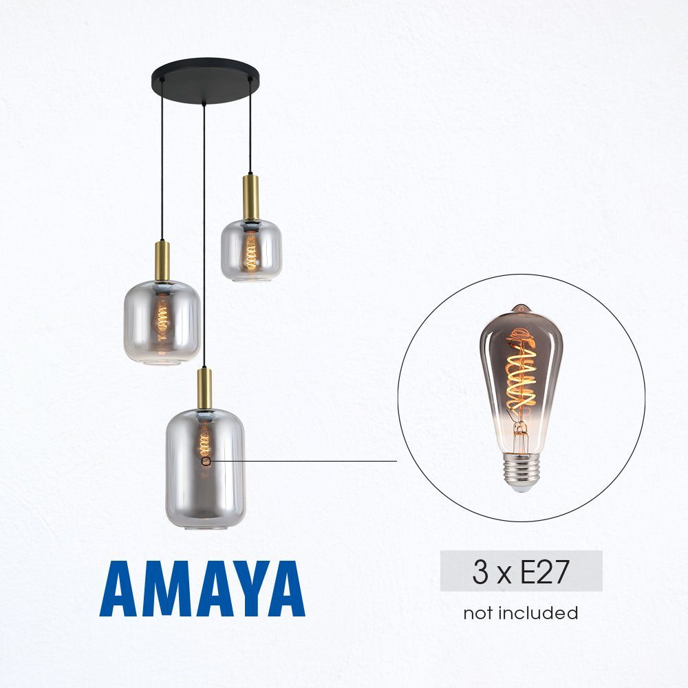 Полилей AMAYA ∙ SSP996-3H ∙ 3хE27 ∙ метал+опушено стъкло ∙ черно/златно / 005316