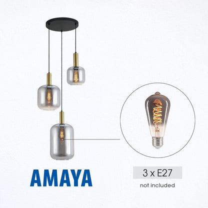 Полилей AMAYA ∙ SSP996-3H ∙ 3хE27 ∙ метал+опушено стъкло ∙ черно/златно / 005316