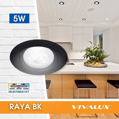 КРЪГЛА LED ЛУНА ЗА ВГРАЖДАНЕ RAYA LED ∙ 5W ∙ ЧЕРНА ∙ CCT-SWITCH ∙ 3000K-4000K-6400K / 005138