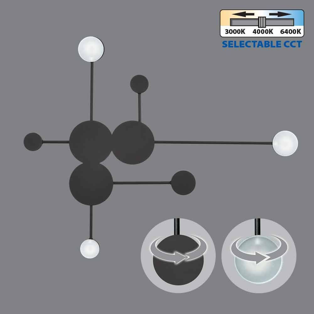 ДЕКОРАТИВНО LED ОСВЕТИТЕЛНО ТЯЛО GEMINI LED ∙ 22W ∙ ЧЕРЕН ∙ CCT-SWITCH ∙ 3000K-4000K-6400K / 004818