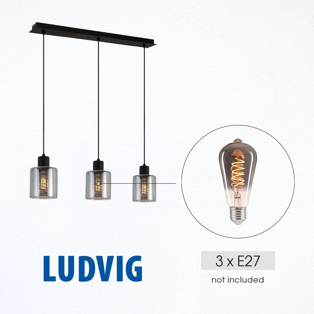 Полилей LUDVIG ∙ SSP975-L3H ∙ 3хE27 ∙ метал+стъкло ∙ черен / 005295